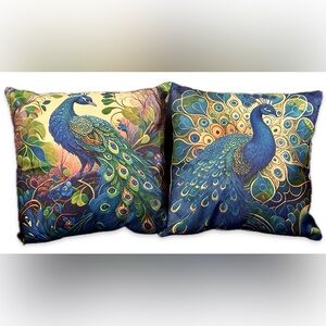 Peacock Design Accent Pillow Set- Multicolor